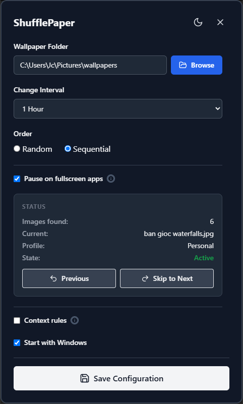 ShufflePaper app window